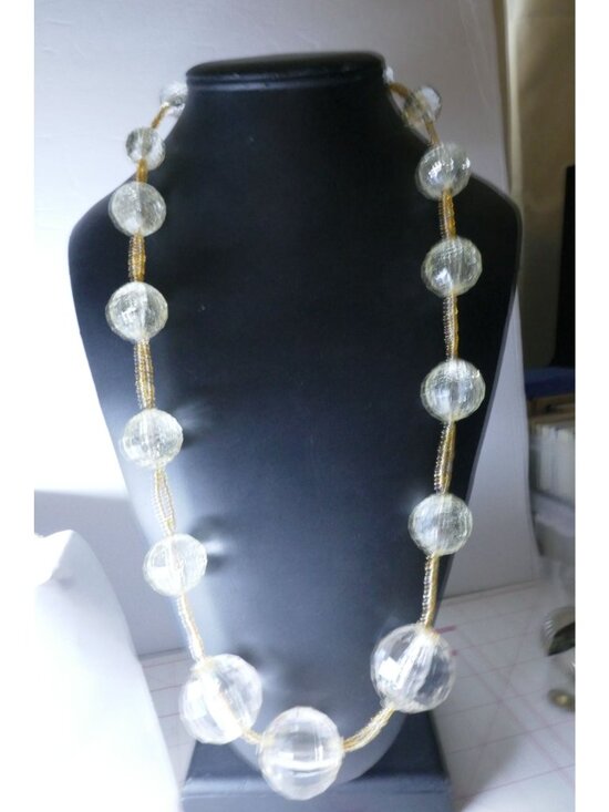 Jewelry - Vintage 80s Clear Faceted Lucite Bead Necklace Graduated Statement MCM 1.25" Orb